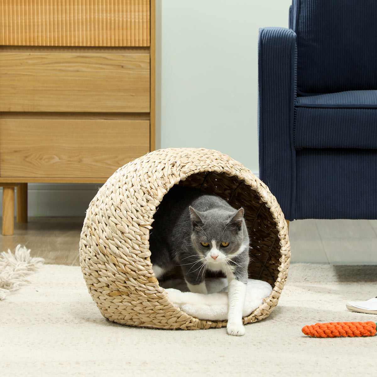 Cama Casinha para Gatos em Fibra Natural com Almofada