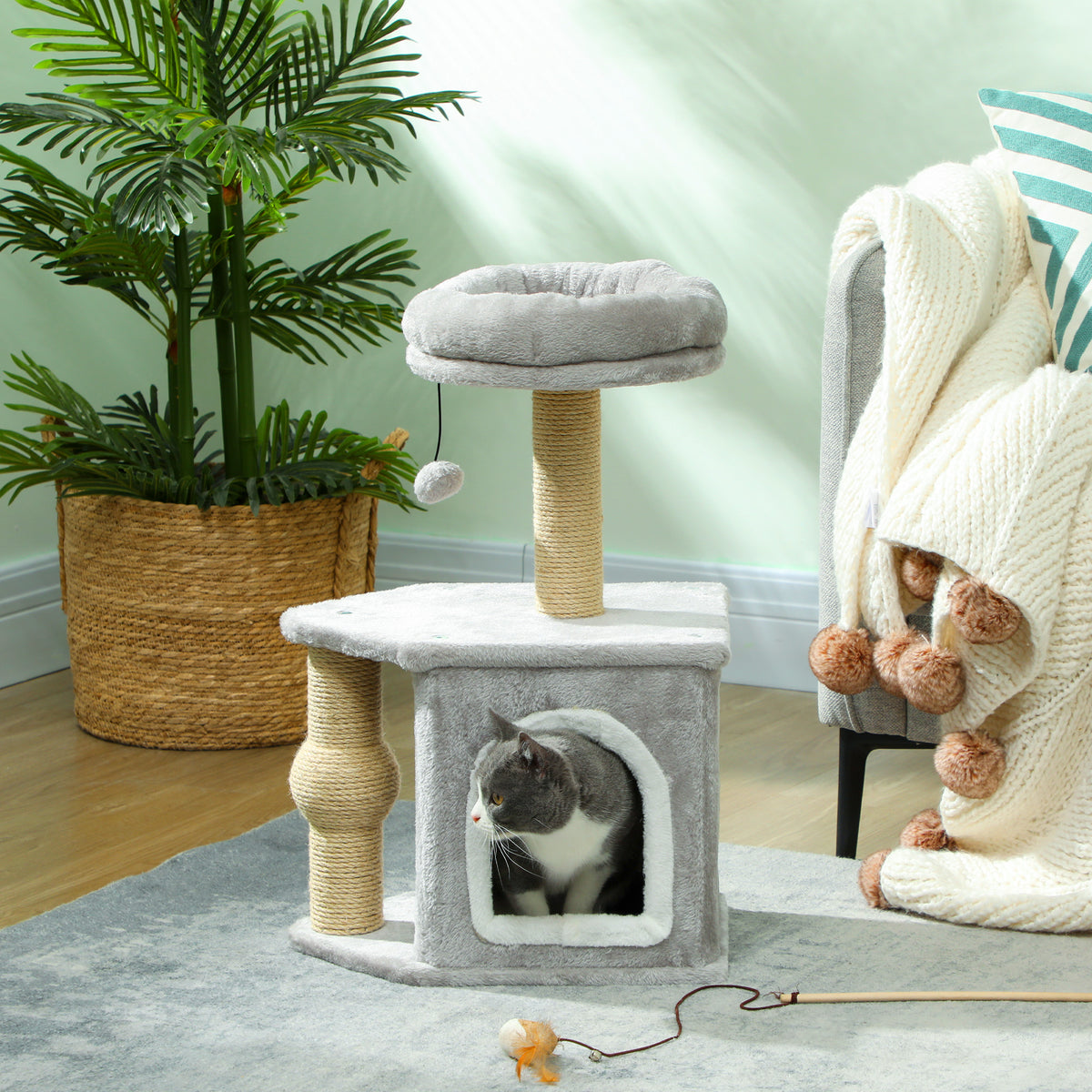 Torre Arranhador para Gatos com Cama e Casota 66 cm