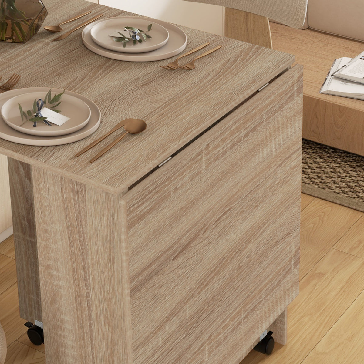 Mesa de Jantar Dobrável com Rodas e Prateleiras 140 cm