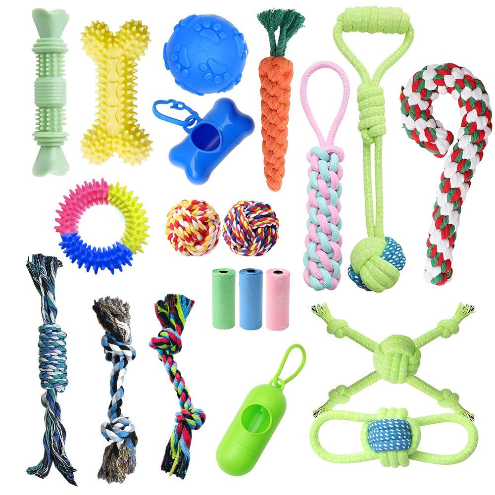 Conjunto de 20 Brinquedos para Cães – Cordas, Bolas e Mordedores