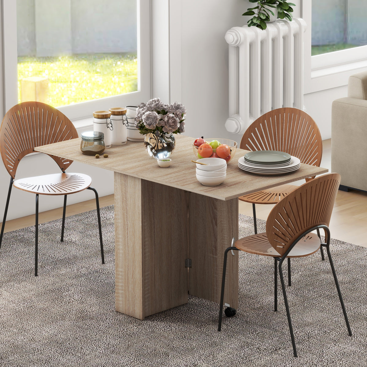 Mesa de Jantar Dobrável com Rodas e Prateleiras 140 cm