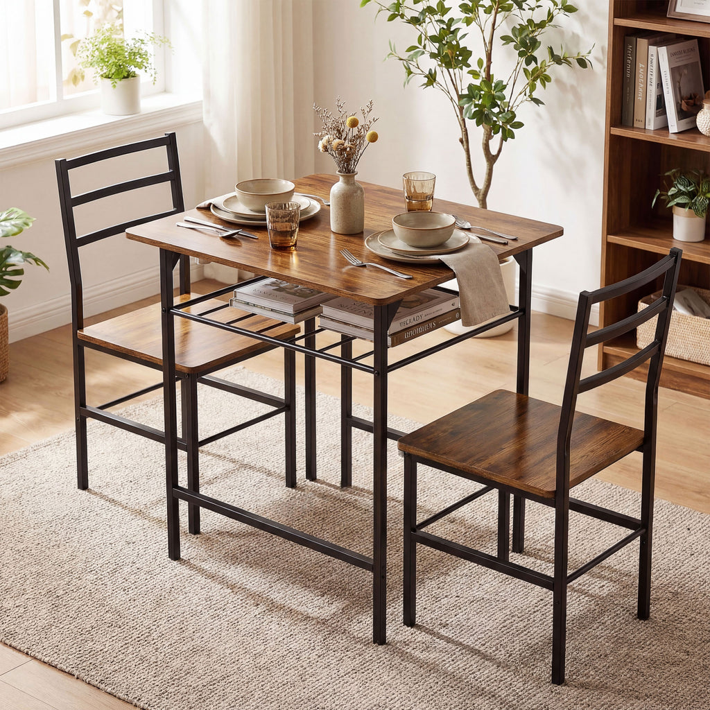 Conjunto de Mesa de Jantar com 2 Cadeiras – Castanho