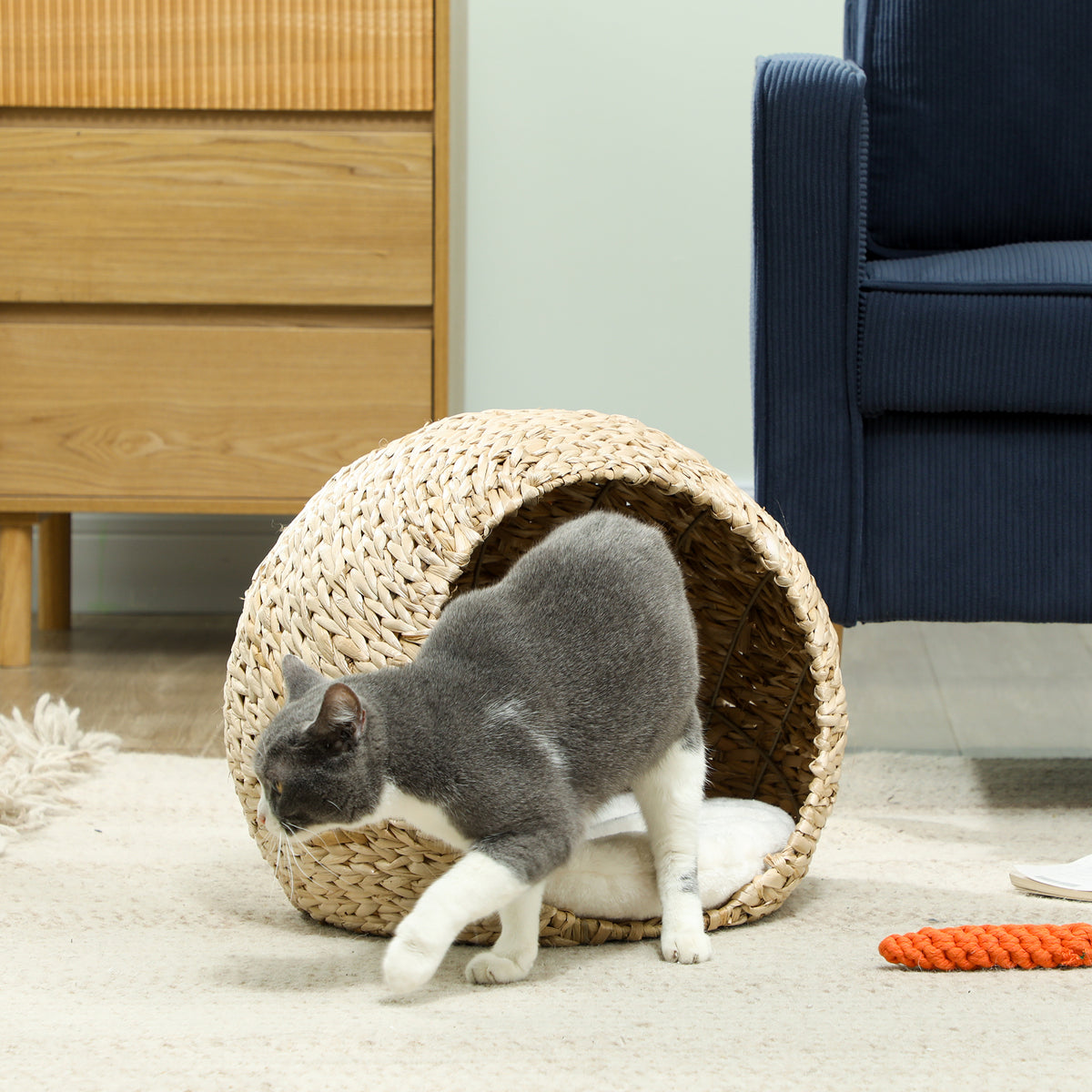 Cama Casinha para Gatos em Fibra Natural com Almofada