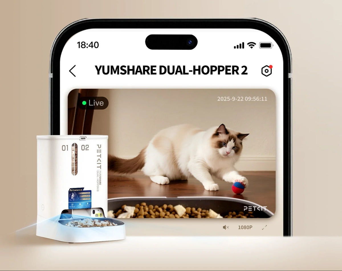 Alimentador Automático PETKIT YumShare Dual-Hopper 2 com Câmara IA – 5L