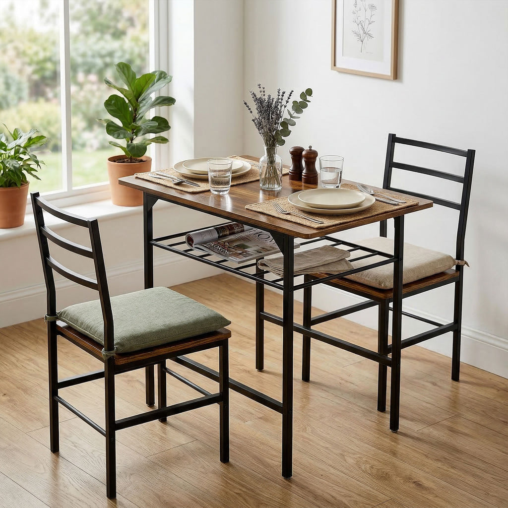 Conjunto de Mesa de Jantar com 2 Cadeiras – Castanho