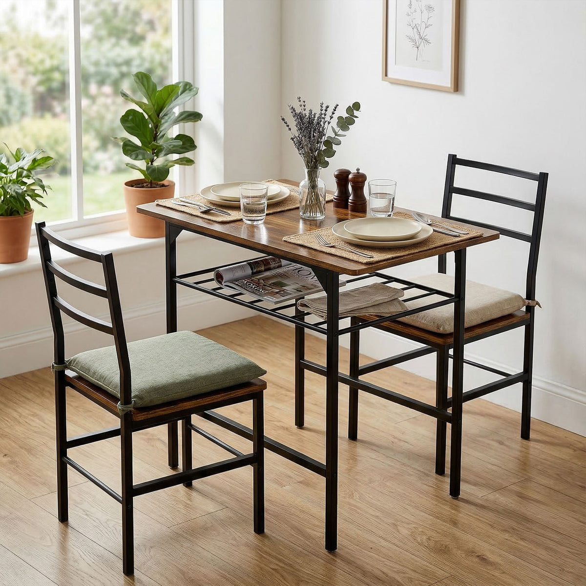 Conjunto de Mesa de Jantar com 2 Cadeiras – Castanho