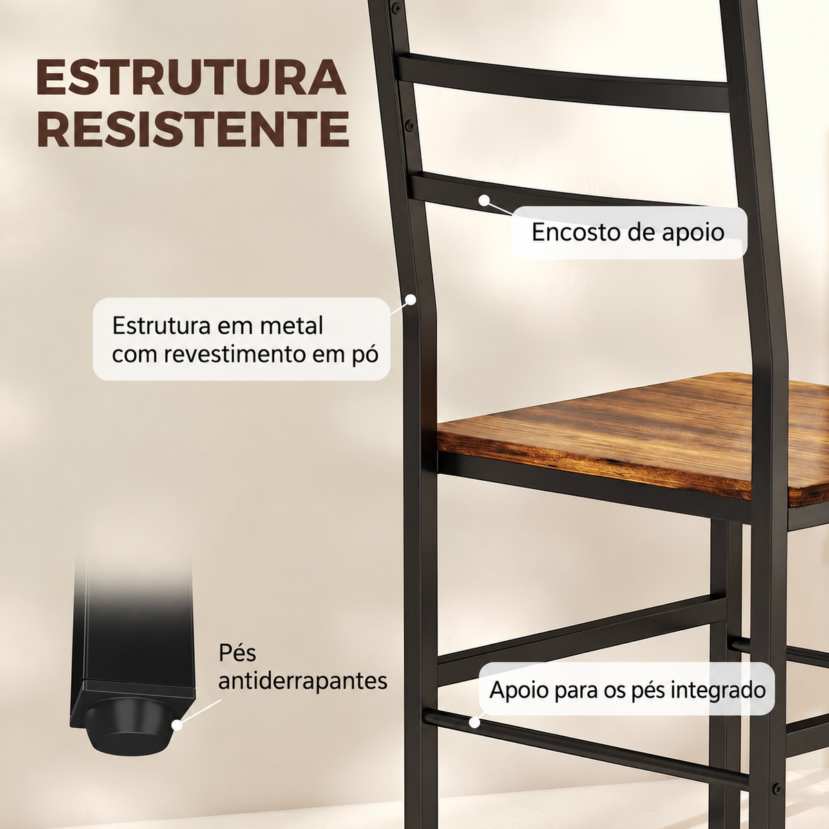 Conjunto de Mesa de Jantar com 2 Cadeiras – Castanho