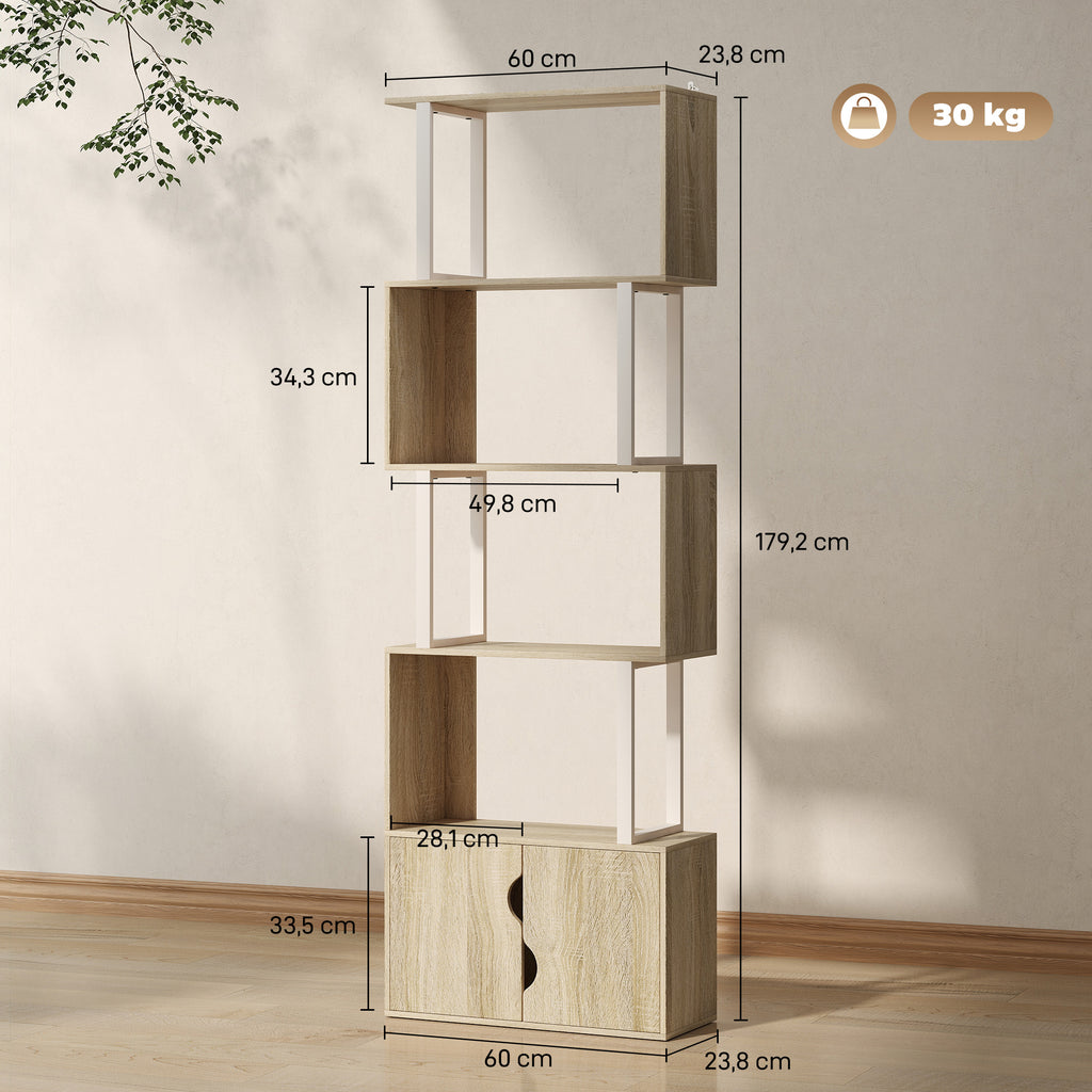 Estante 5 Níveis com Armário de 2 Portas – Madeira Natural