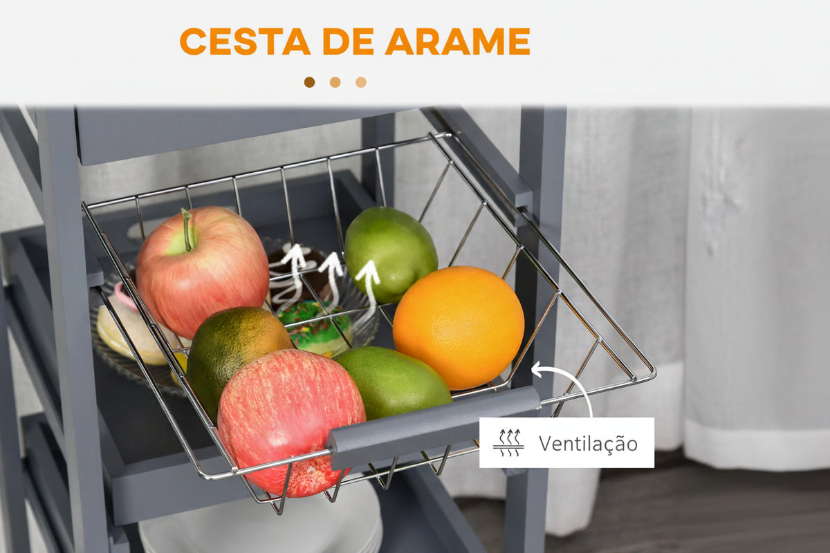 Carrinho Auxiliar de Cozinha com Rodas e 2 Tabuleiros